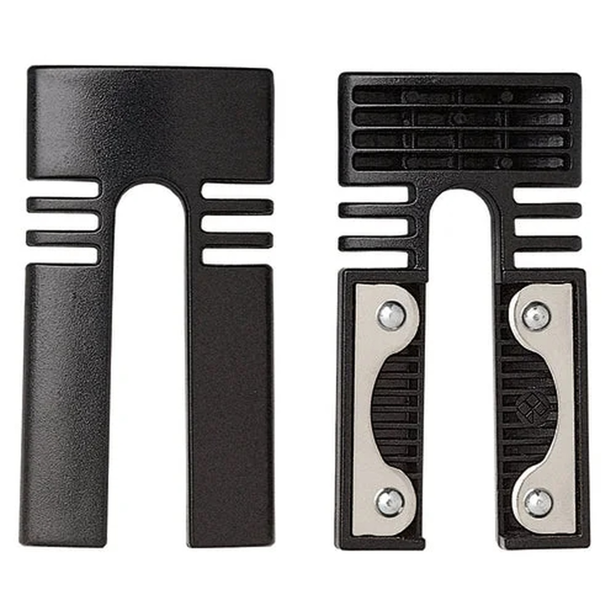 Franmara Clean-Cut foil cutter shown from front and back, displaying black plastic body and dual metal blades