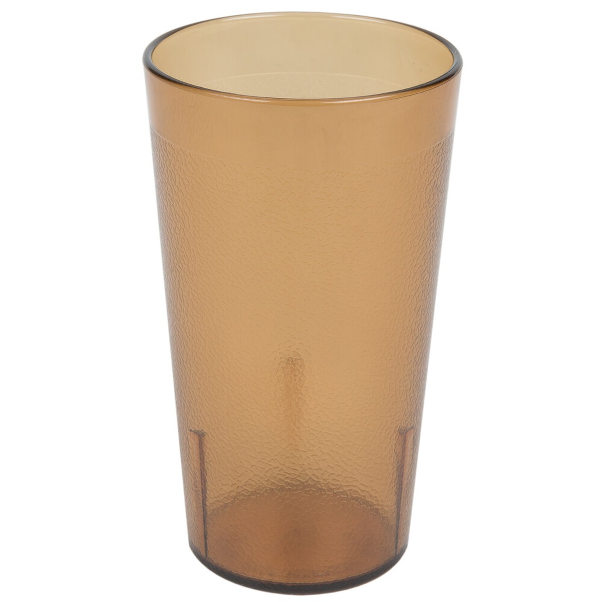 Cambro 1200P2153 amber SAN plastic tumbler with textured exterior on white background