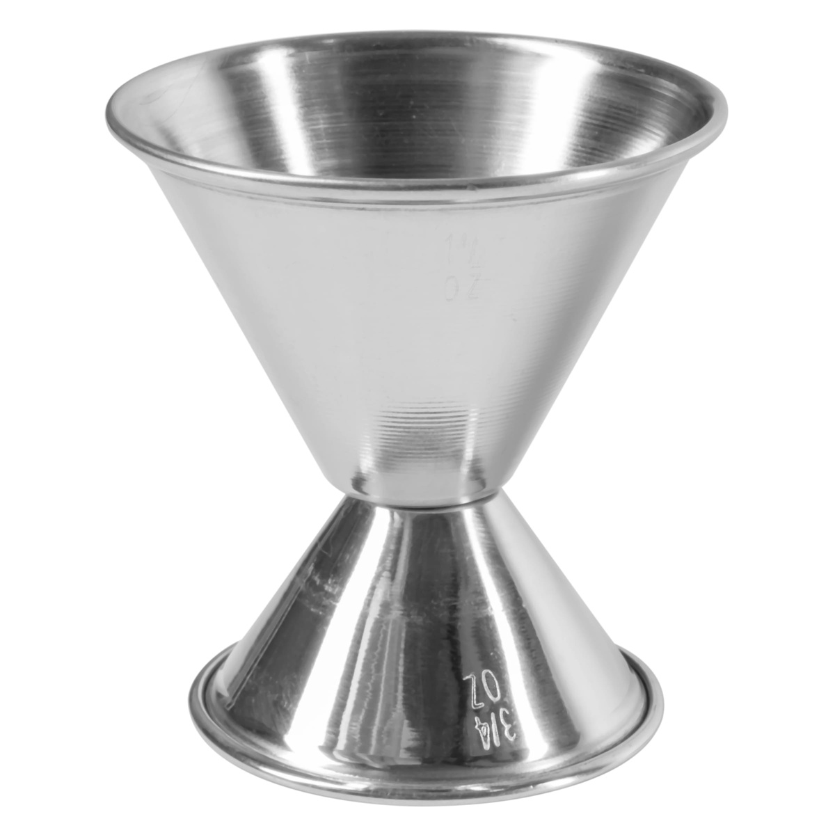 Tablecraft 1204 double jigger top-down angled view showing the large open measuring cup and rolled rim