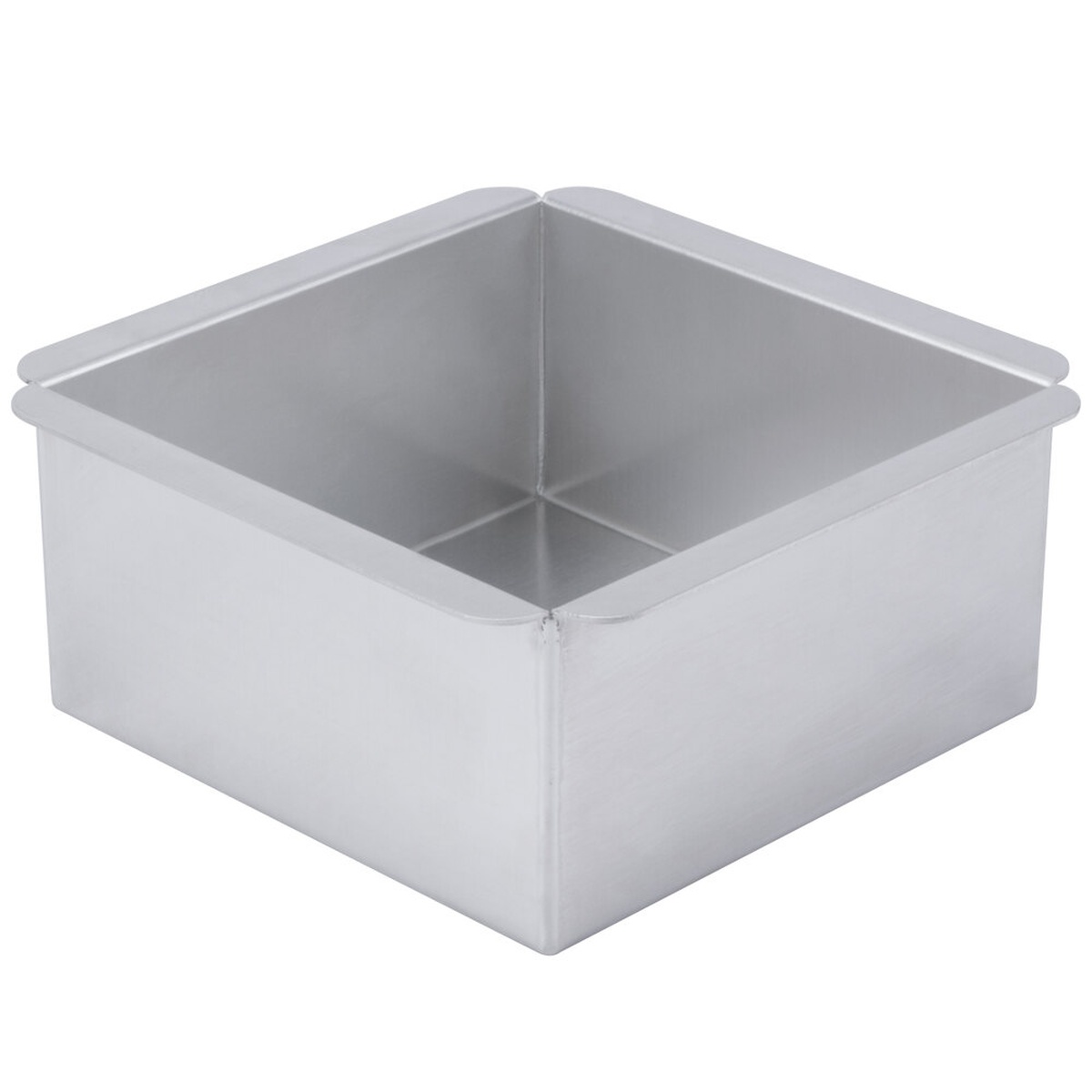 Ateco 12066 6x6x3 inch aluminum square straight-sided cake pan, silver, product view on white background