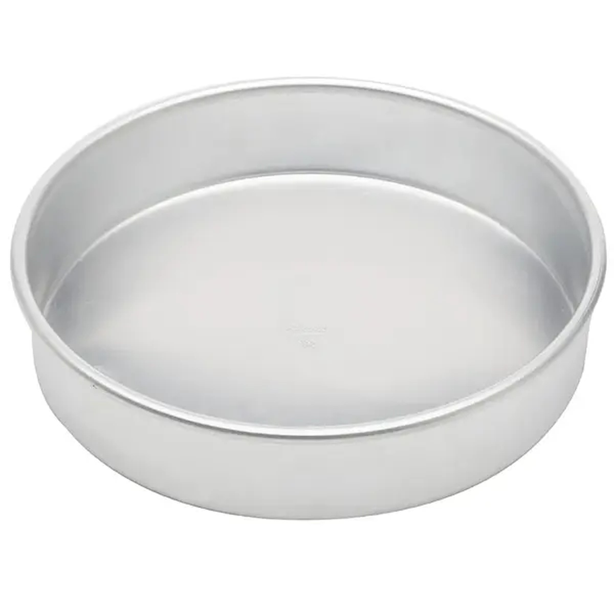 Ateco 12092 9-inch round aluminum baking pan viewed from a slight angle showing smooth interior and straight sides