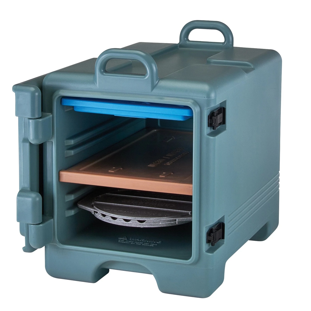 Camwarmer pellet shown inside a Cambro insulated carrier compartment