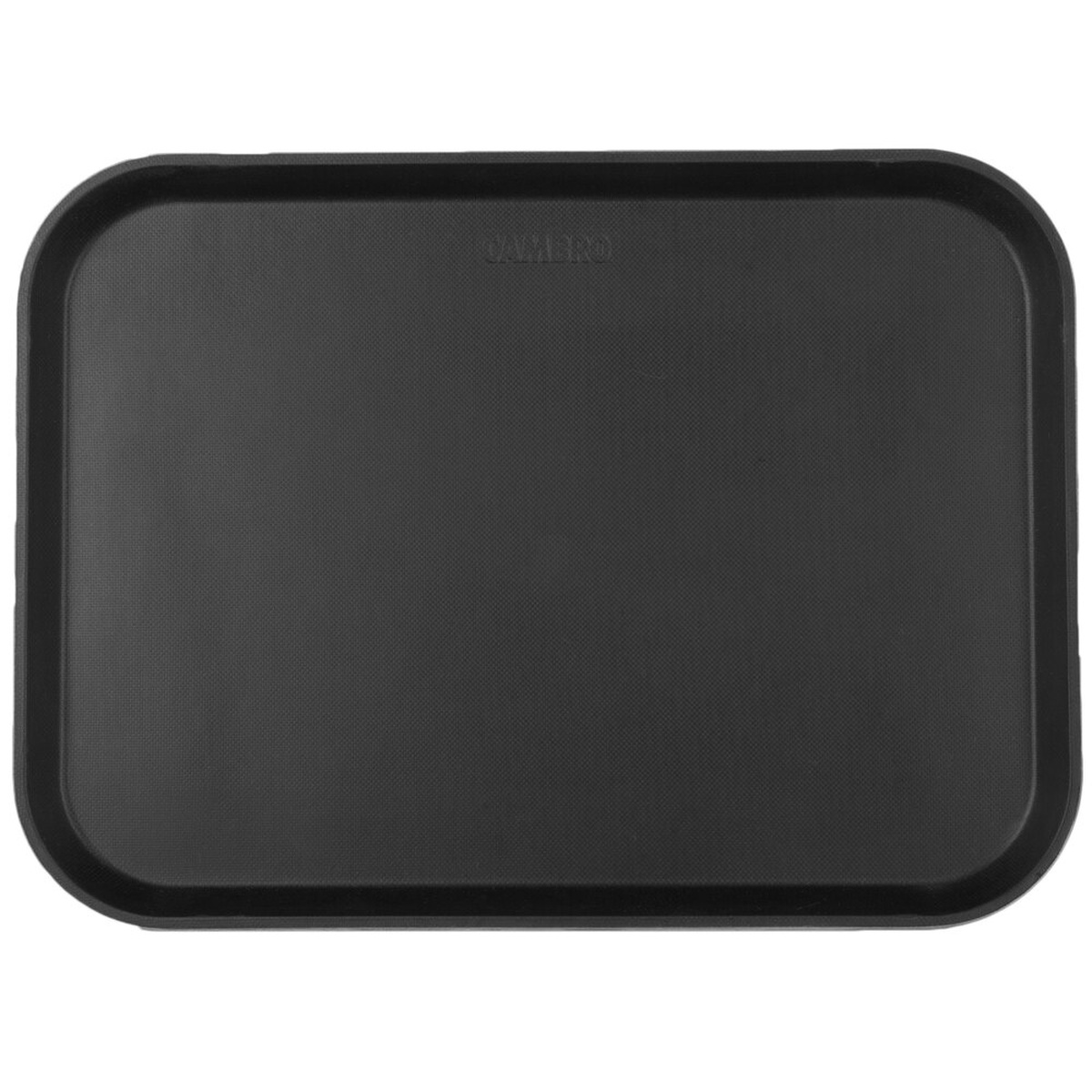 Cambro 1216CT110 Camtread 12 x 16 black satin rectangular non-skid serving tray, top view showing textured surface