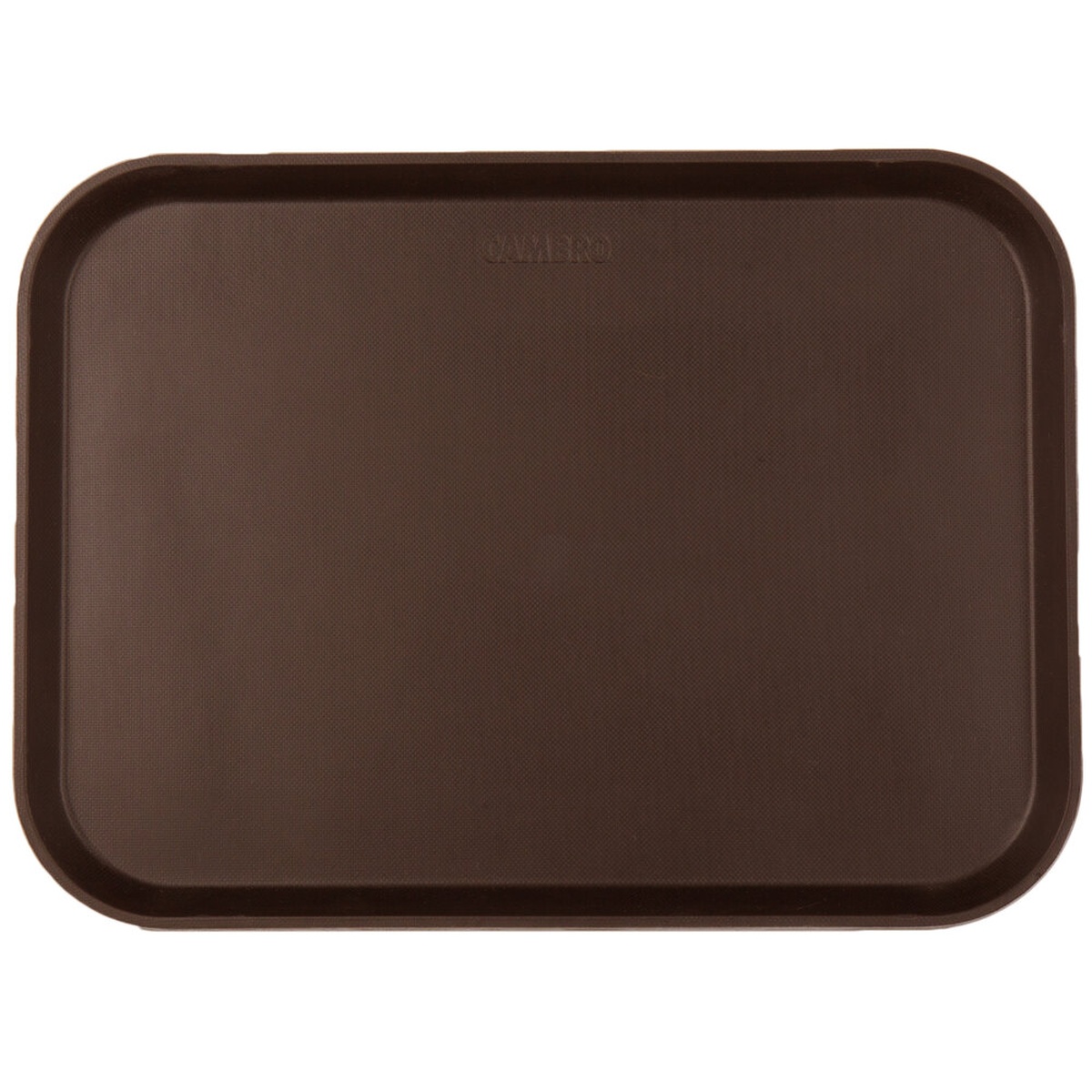 Cambro 1216CT138 Camtread 12 x 16 inch tavern tan rectangular non-skid fiberglass serving tray, top-down view