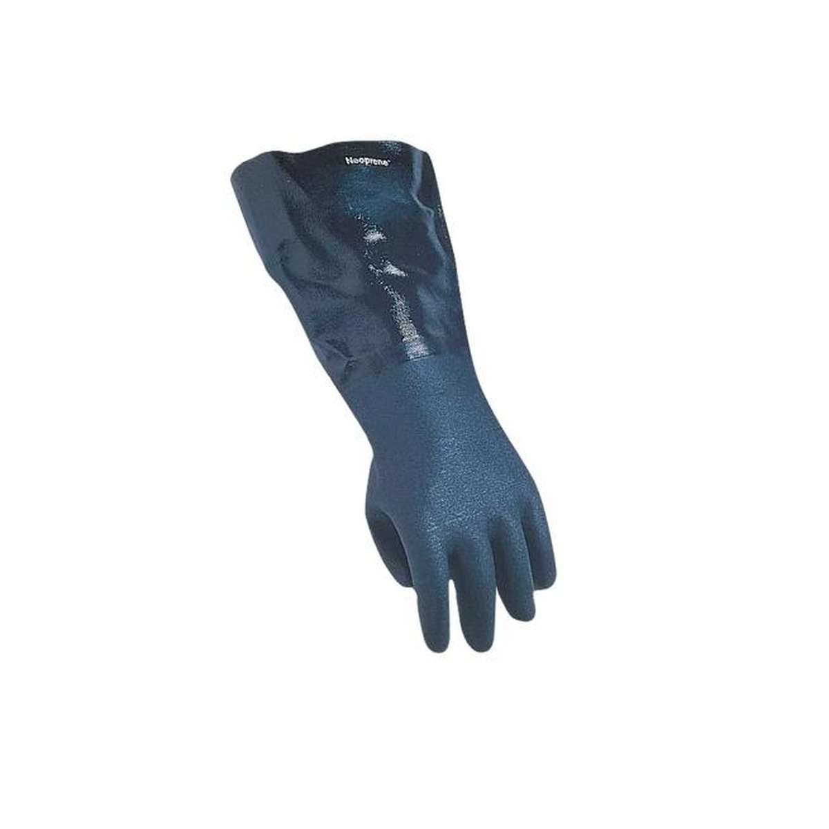 Single San Jamar 1217EL black neoprene dishwashing glove showing elbow-length coverage and cuff
