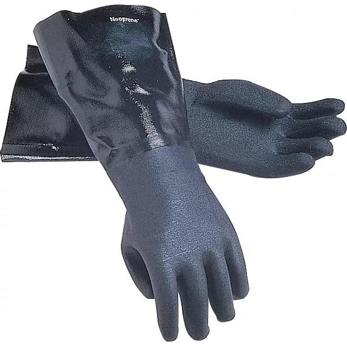 San Jamar 1217EL black neoprene dishwashing gloves, pair shown side by side