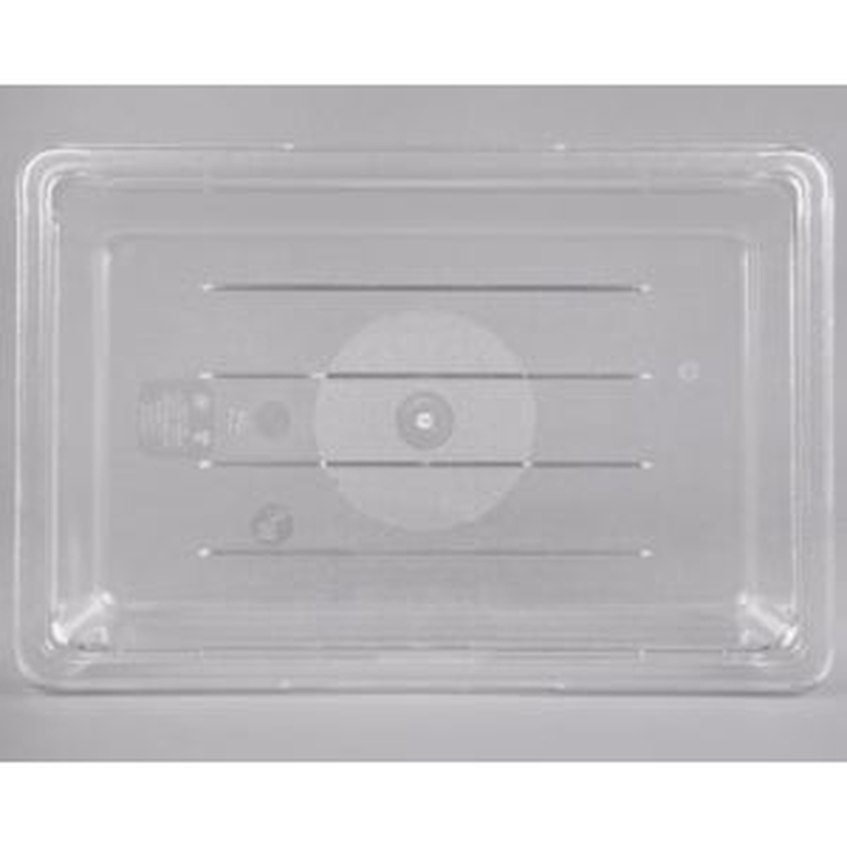 Close-up of compatible flat lid for Cambro 12183CW135 food storage box, showing vent slots and locking design
