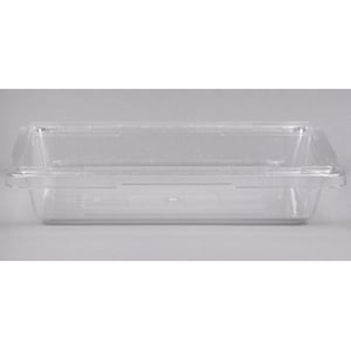 Cambro 12183CW135 clear polycarbonate food storage box, side profile view showing depth and handle design