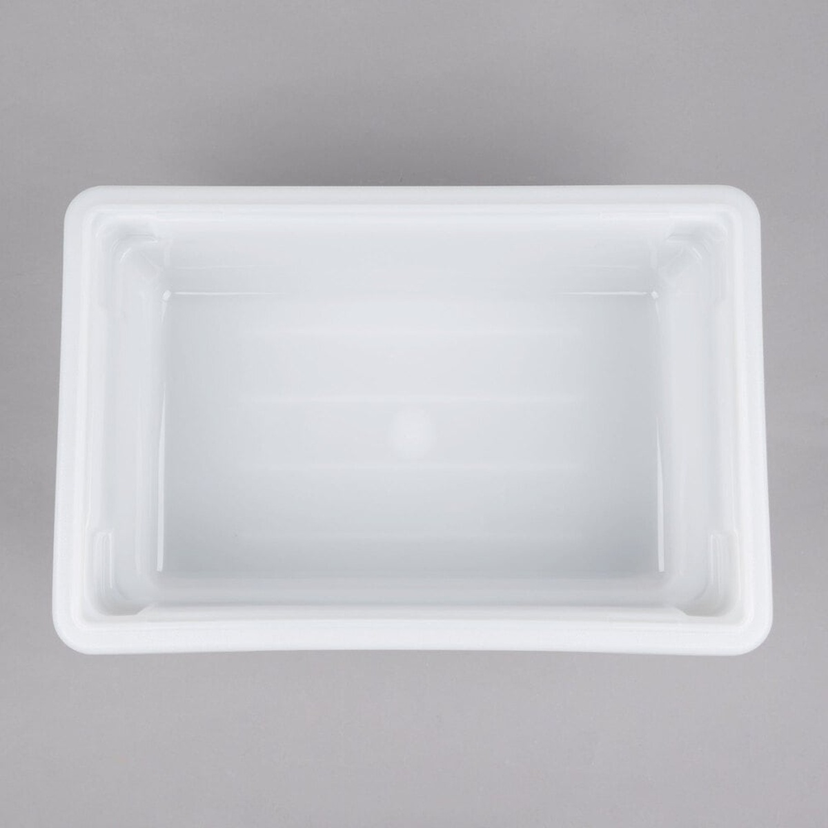 Cambro 12186P148 white poly food storage box, top-down view showing textured bottom and interior