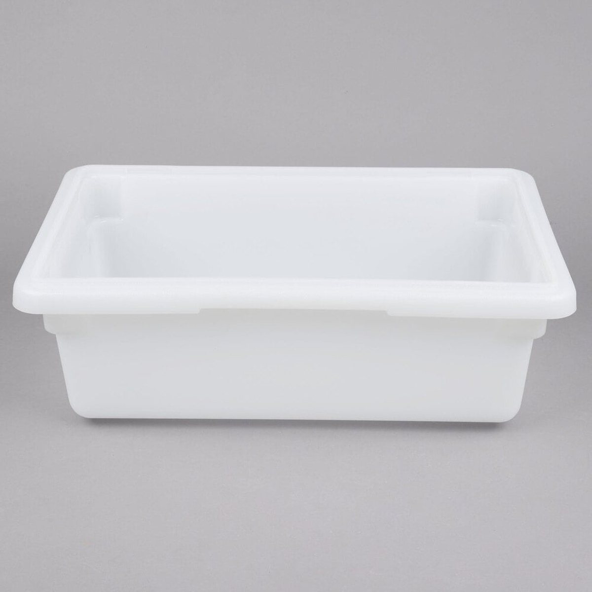 Cambro 12186P148 white poly food storage box, front three-quarter view on gray background