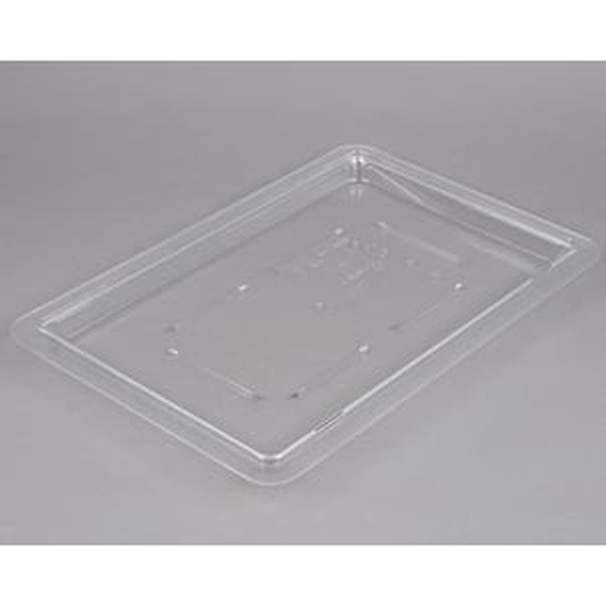 Cambro 1218CCW135 clear flat polycarbonate lid profile view showing rimmed edge detail