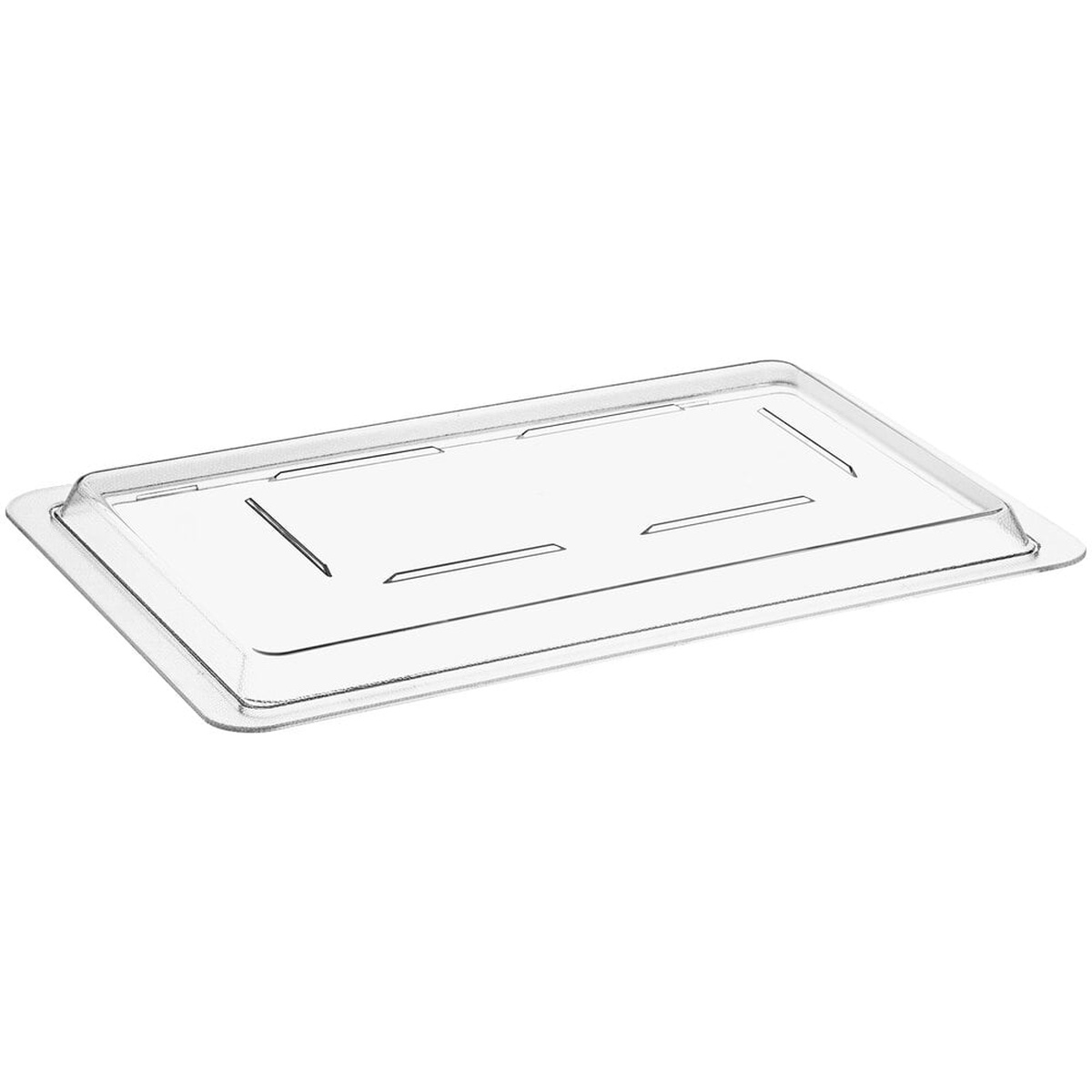 Cambro 1218CCW135 clear flat polycarbonate food storage box lid angled product view