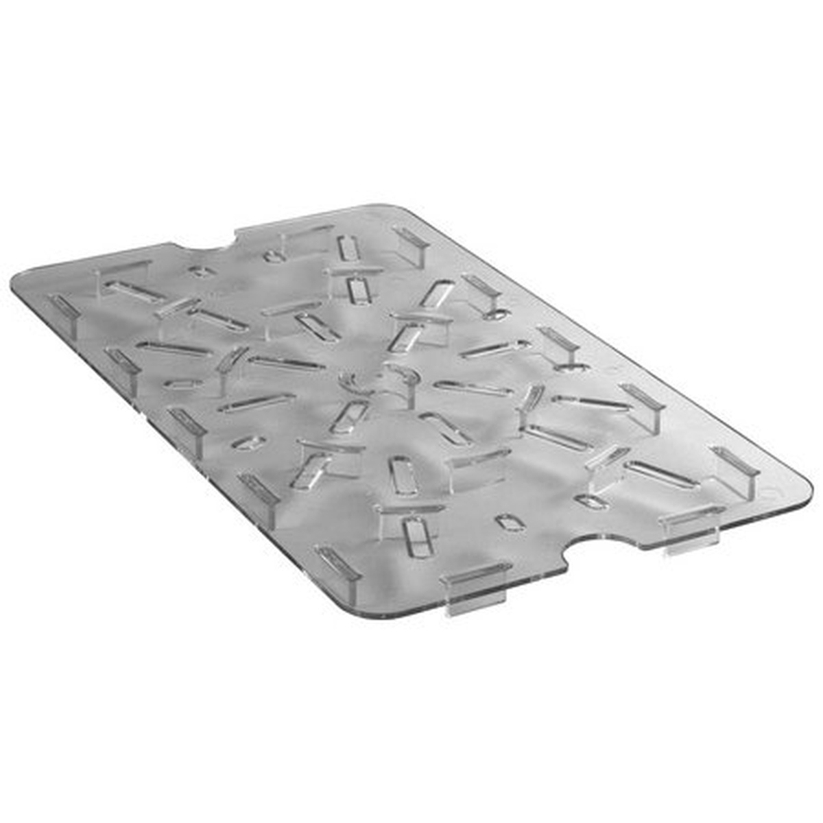 Cambro 1218DSCW135 clear polycarbonate food storage box drain shelf with perforated drainage pattern