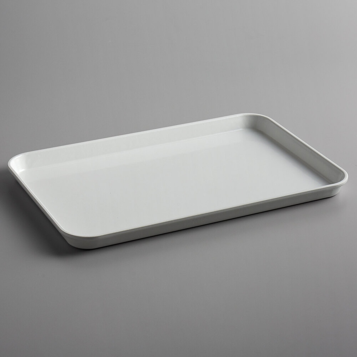 Cambro 1218MT148 white rectangular fiberglass market tray shown on gray background