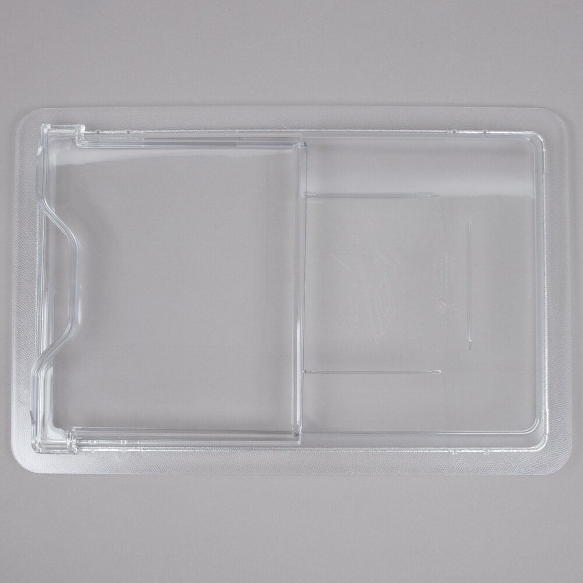 Top-down view of the Cambro 1218SCCW135 clear sliding lid, showing the full sliding panel partially open