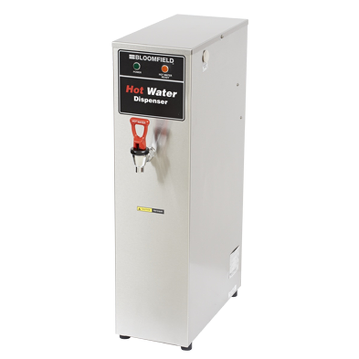 Bloomfield 1225-5G-208V stainless steel hot water dispenser with red lever faucet and indicator lights on front panel
