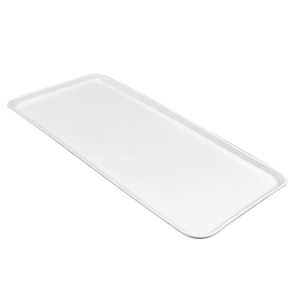 Cambro 1230MT148 white rectangular fiberglass market display tray, angled 3/4 view