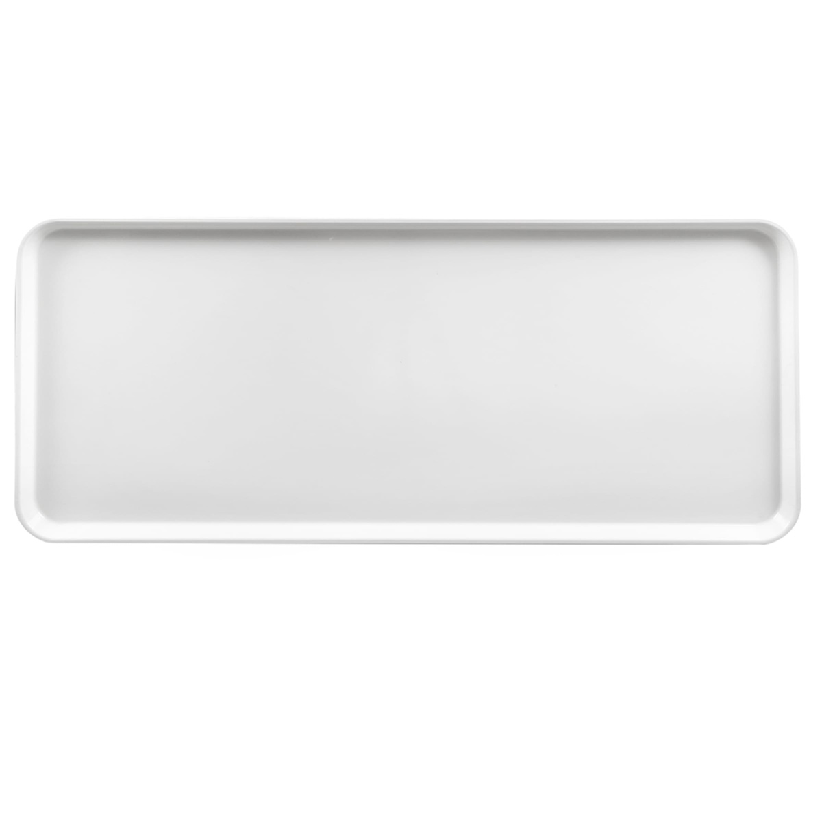 Cambro white rectangular fiberglass market display tray, top-down overhead view showing full flat surface