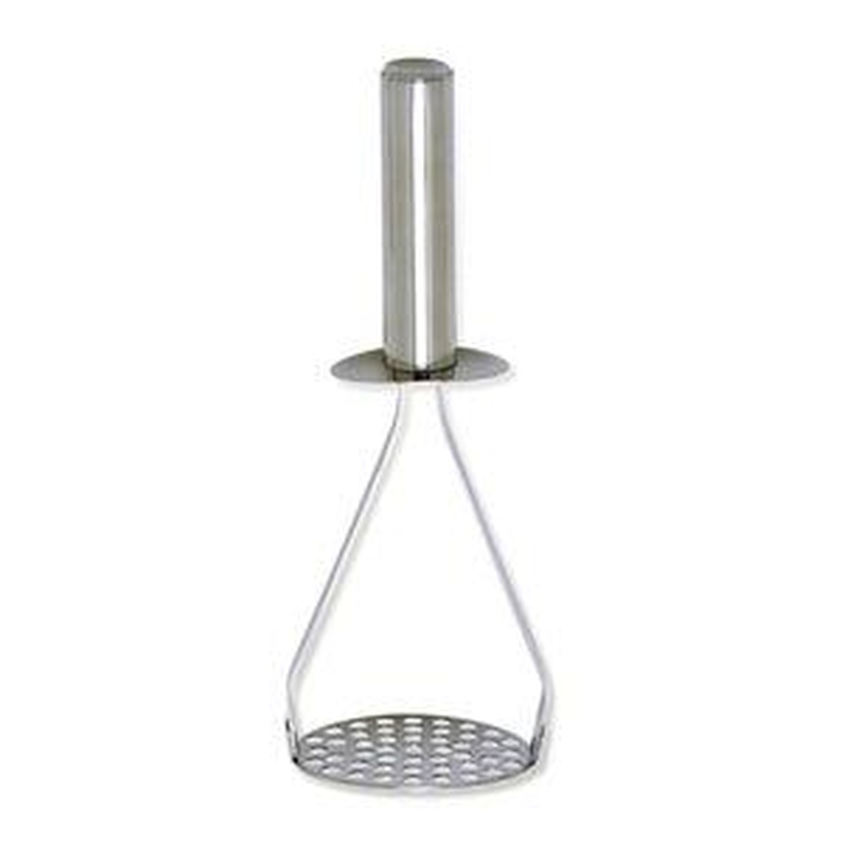 Norpro Krona stainless steel potato masher with perforated mashing plate and cylindrical handle guard