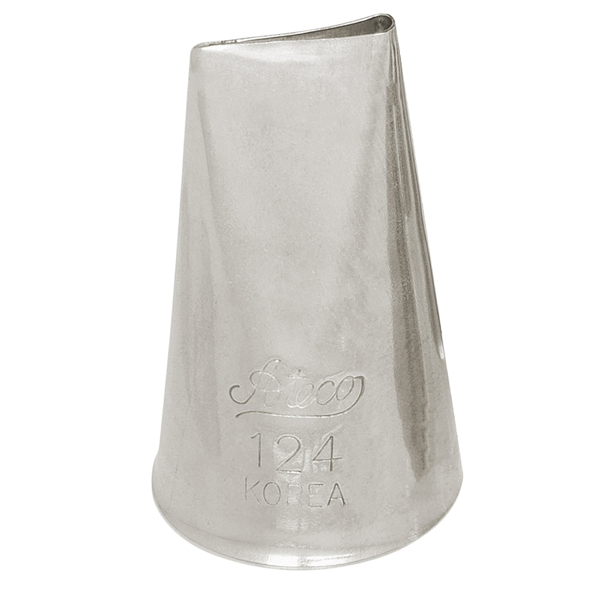 Ateco #124 stainless steel rose petal pastry piping tip, embossed with brand name and number, made in Korea