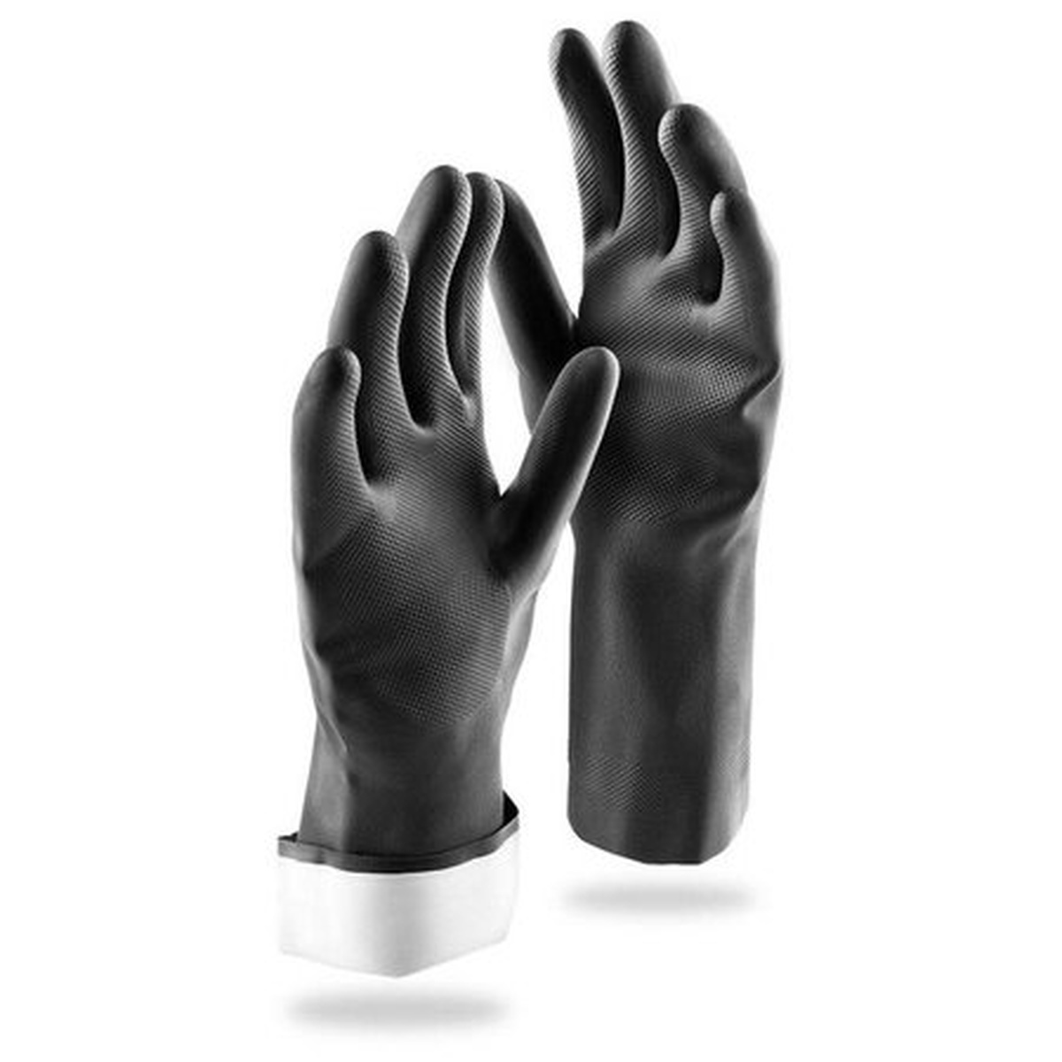 Pair of Libman Commercial 1244 black industrial-grade rubber gloves shown flat against white background