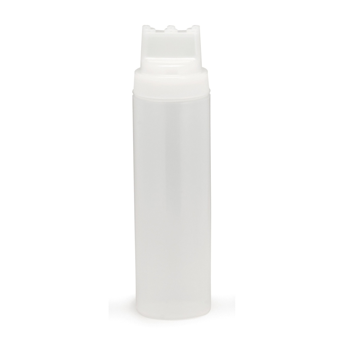 TableCraft 12463C3 24 oz Widemouth Selectop squeeze bottle, clear HDPE, three-tip top, front view on white background