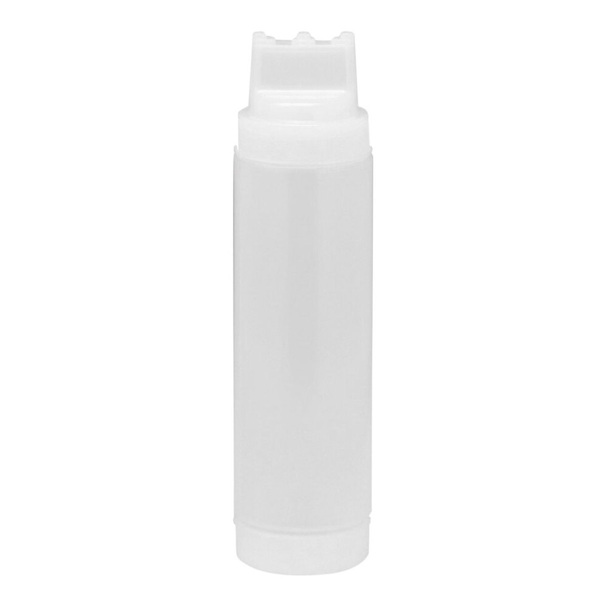 TableCraft 12463C3F 24 oz. clear squeeze bottle with triple-tip wide mouth top on white background