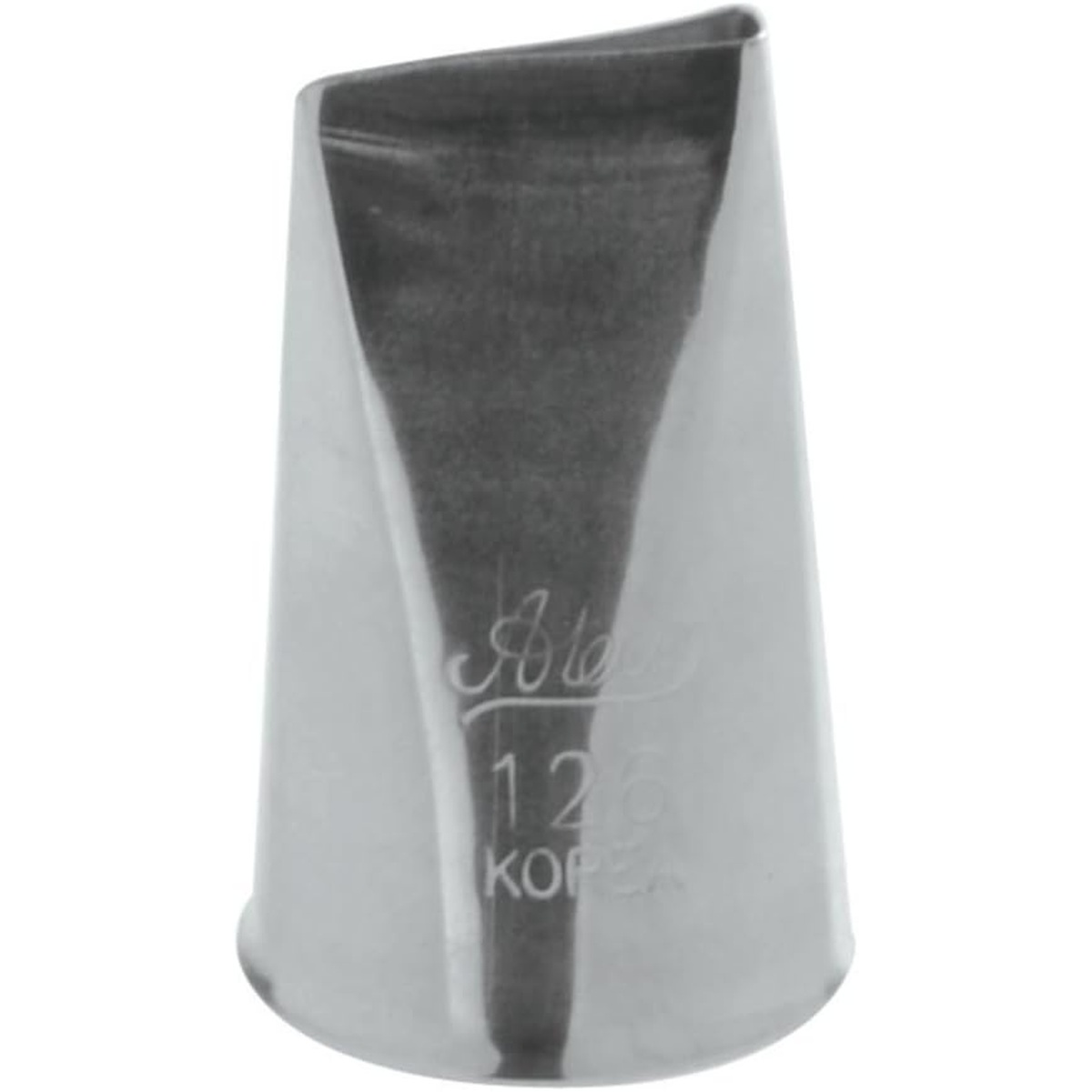 Ateco 126 stainless steel petal pastry tip showing V-shaped side profile with engraved number
