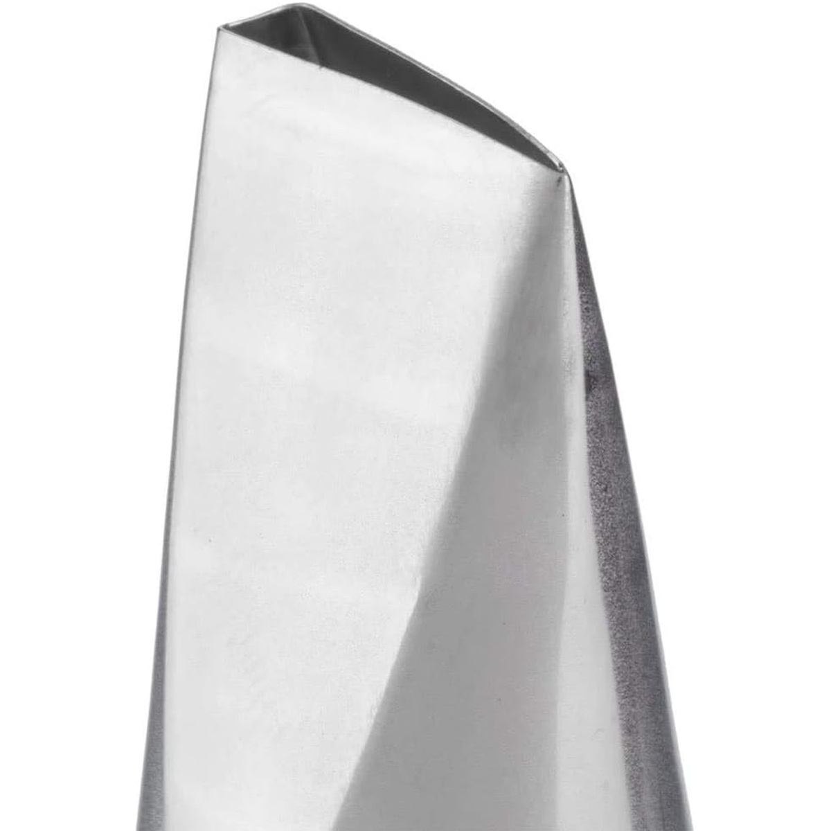 Close-up of Ateco 127 rose petal piping tip opening showing the angled petal-shaped cut