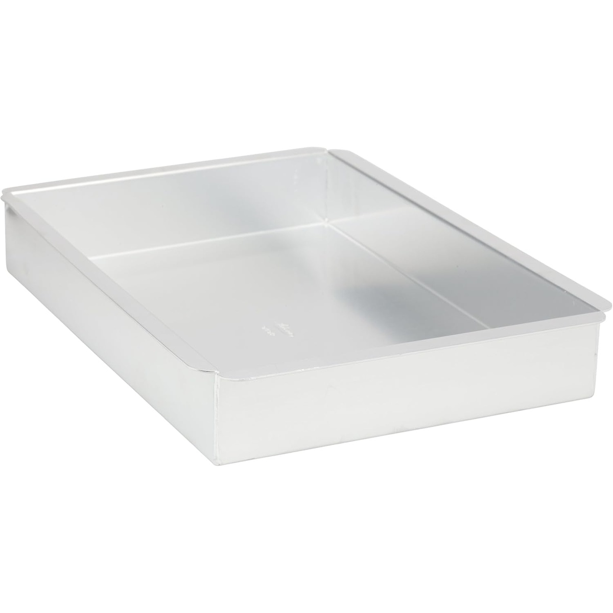 Ateco 12913 silver aluminum rectangular straight-sided cake pan, 13 x 9 x 2 inches, viewed from above at an angle