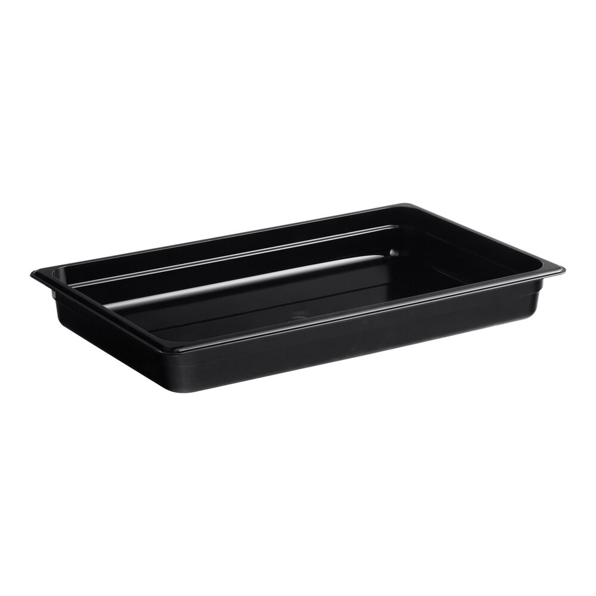 Cambro 12CW110 full-size black polycarbonate food pan, 2-1/2 inch deep, shown on white background
