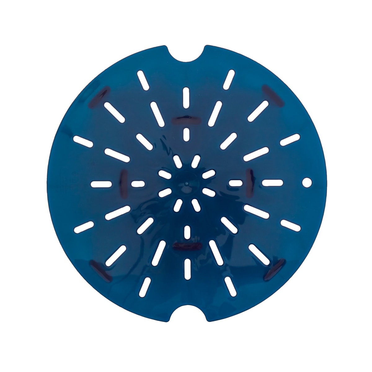 Cambro 12RFSFPDPP267 translucent blue round polypropylene drain shelf with radial slot pattern