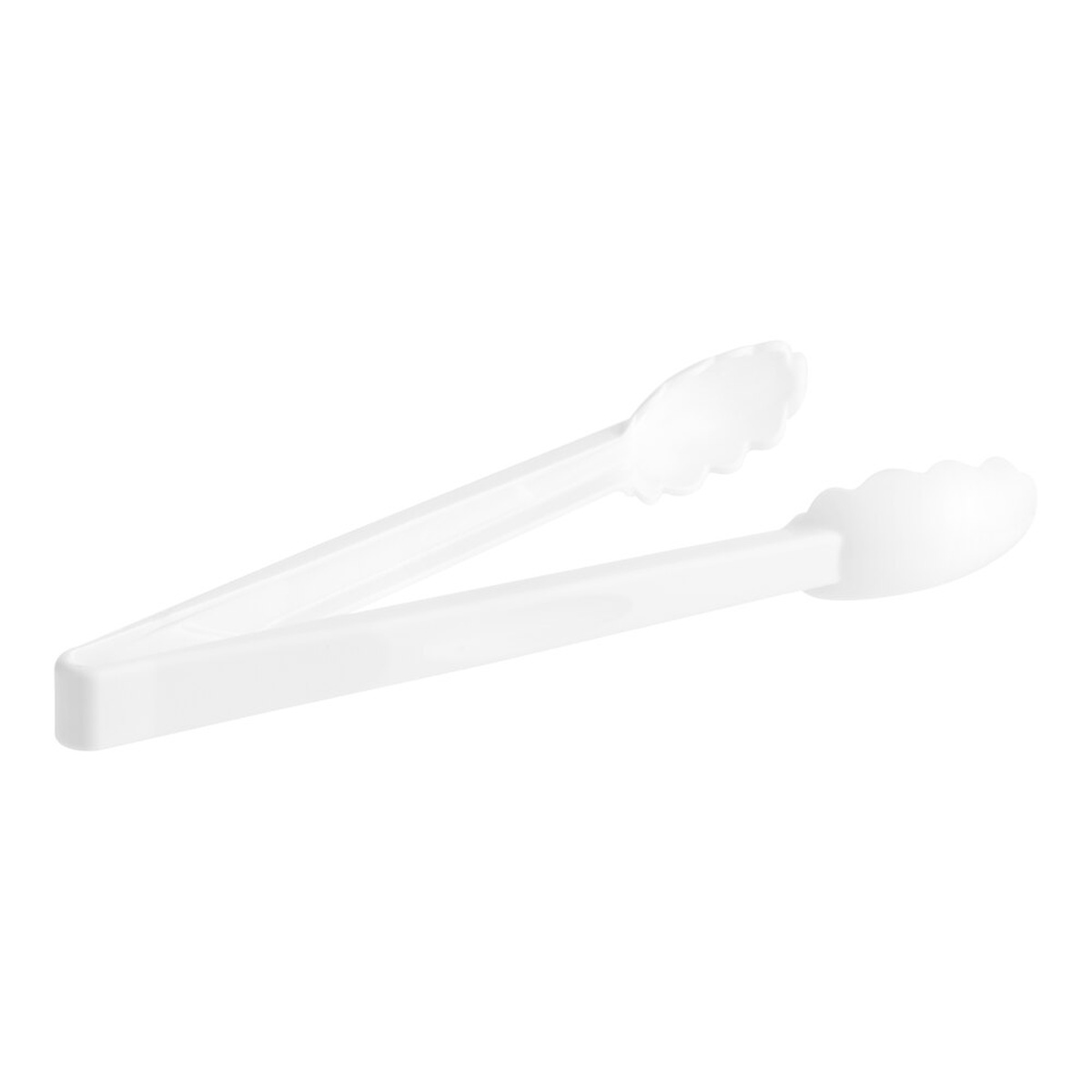 Cambro 12TGS148 Lugano 12-inch white plastic scallop grip tongs on white background