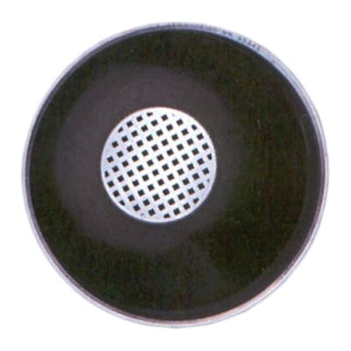 Top-down view of the Spill-Stop 13-803 drain funnel highlighting the square-pattern metal filtration screen at the center