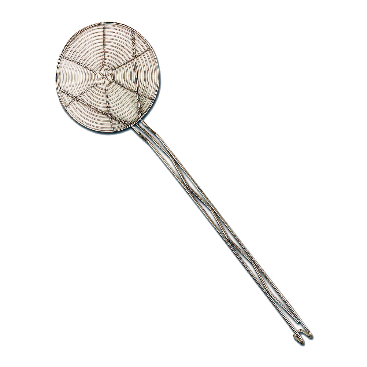 Browne USA 1306 nickel-plated 6-inch spiral wire skimmer with hooked handle on white background