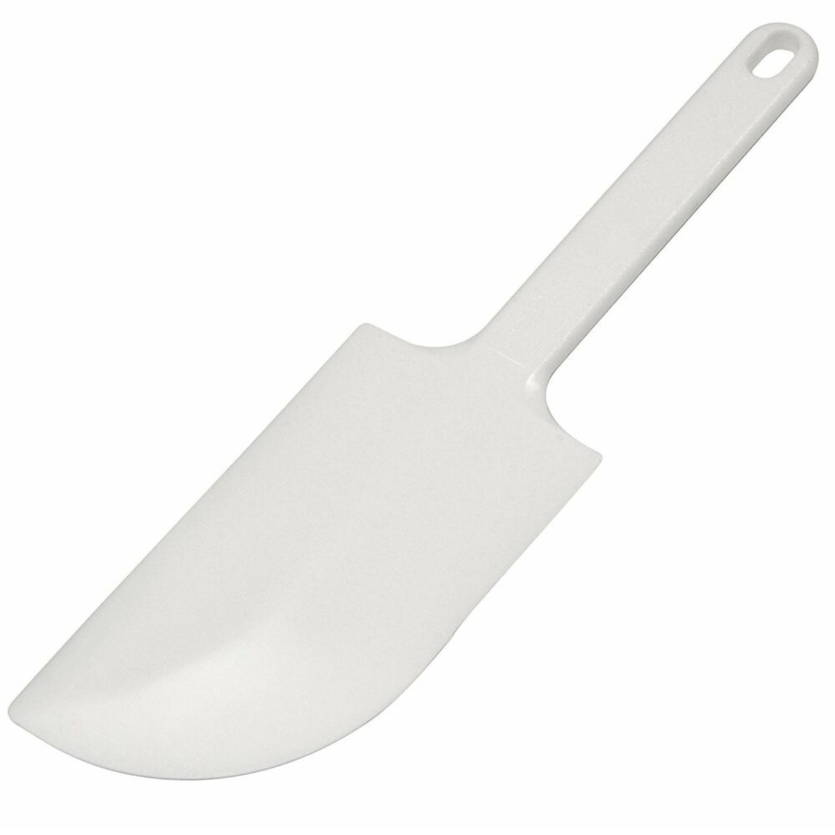 Ateco 1311 white plastic spatula scraper with wide curved blade and long handle with hanging hole