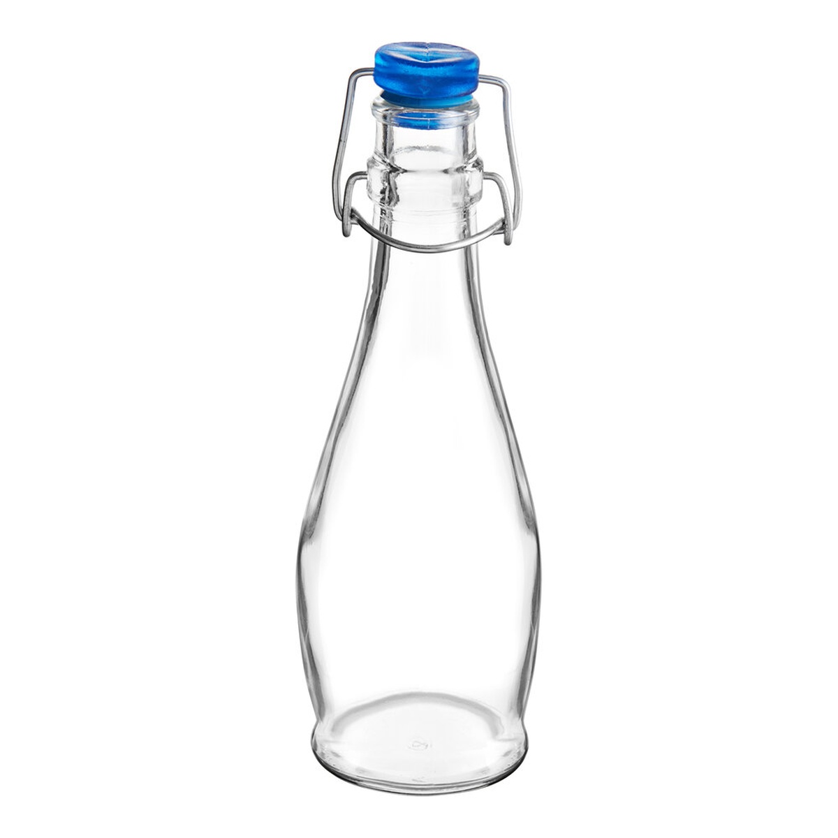 Libbey 13151017 crystal-clear glass bottle with blue wire bail lid, upright on white background