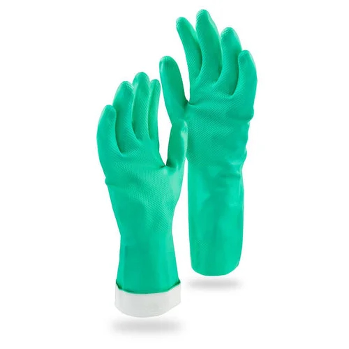 Pair of green 13-inch nitrile gloves, medium, 14 mil thick, solvent resistant