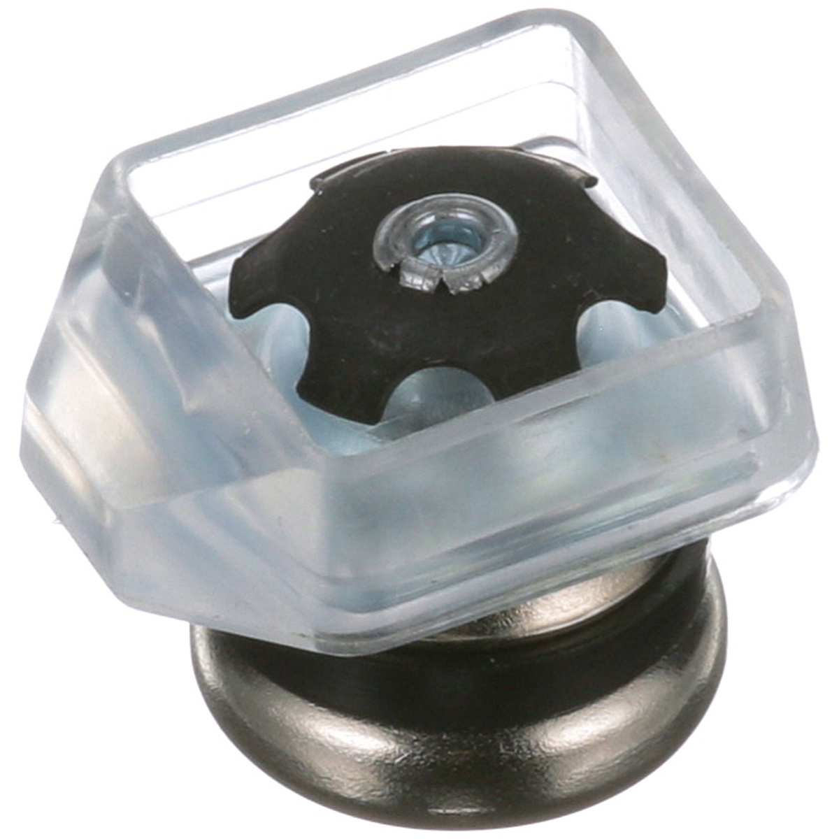 AllPoints 132400 square chair glide top-down view revealing interior metal insert and clear vinyl boot construction