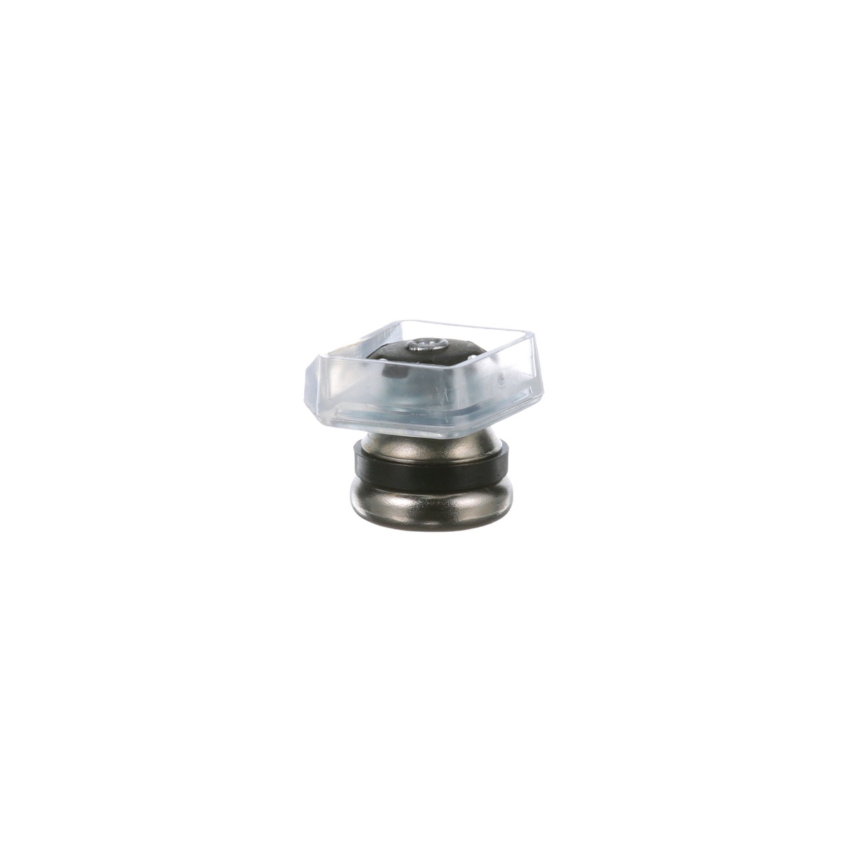 AllPoints 132400 square chair glide side view showing clear vinyl square boot and metal swivel base