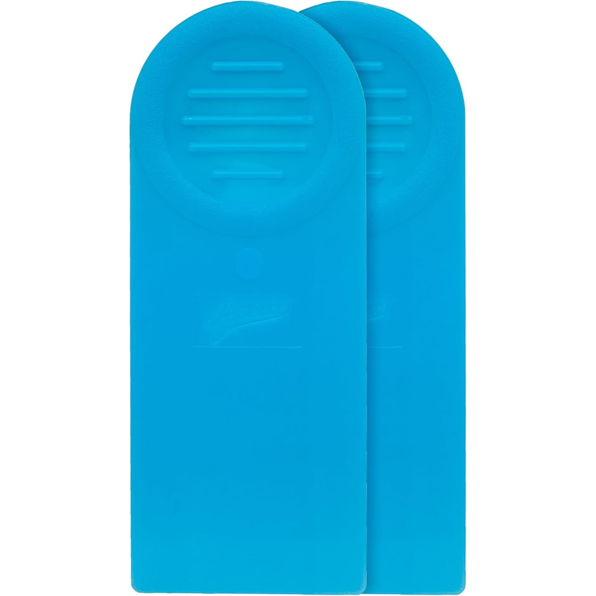 Ateco 1325 blue polyethylene icing spreaders, set of two, showing grooved grip area and tapered blade