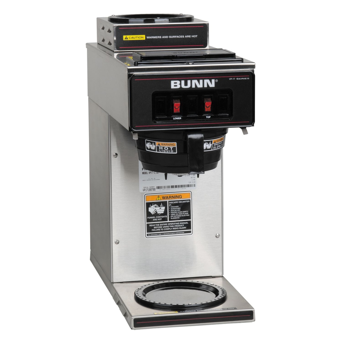 BUNN VP17-2 stainless steel pourover coffee brewer with two warmer positions, no carafes