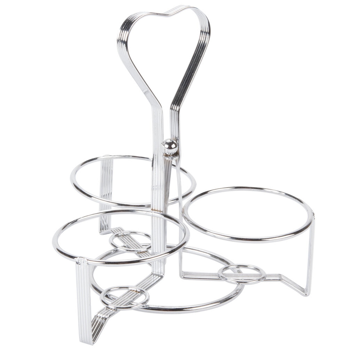 TableCraft 1370R chrome-plated 3-ring syrup dispenser caddy with heart-shaped handle on white background