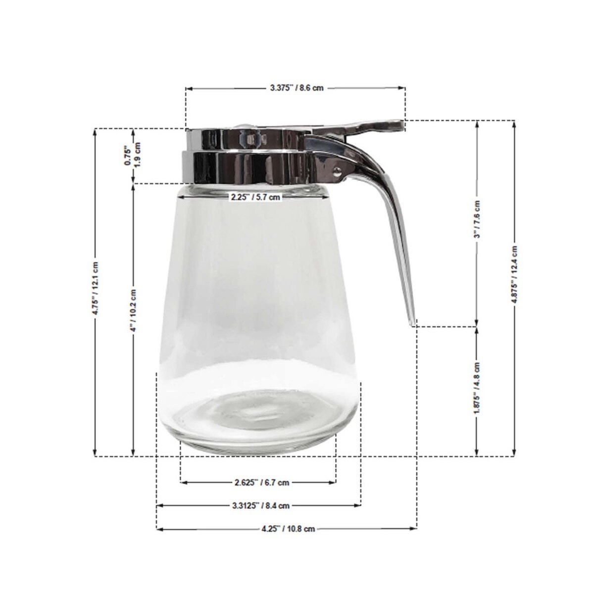 Tablecraft 1371 dispenser dimension diagram showing height 4.875 inches and base width 4.25 inches