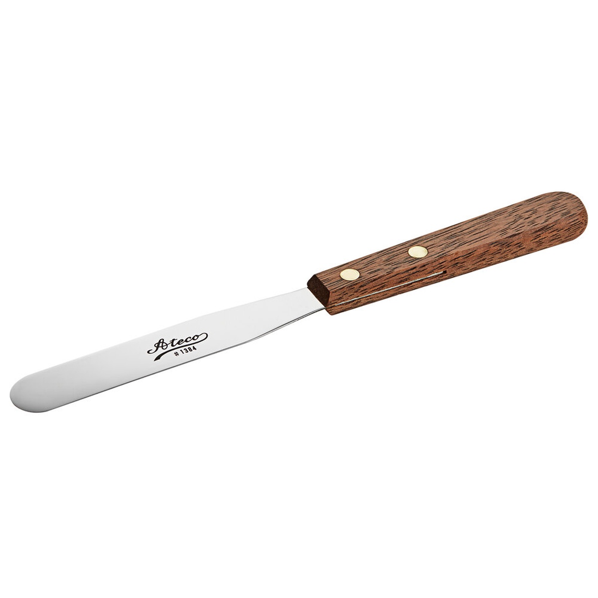 Ateco 1384 straight icing spatula with stainless steel blade and natural wood handle