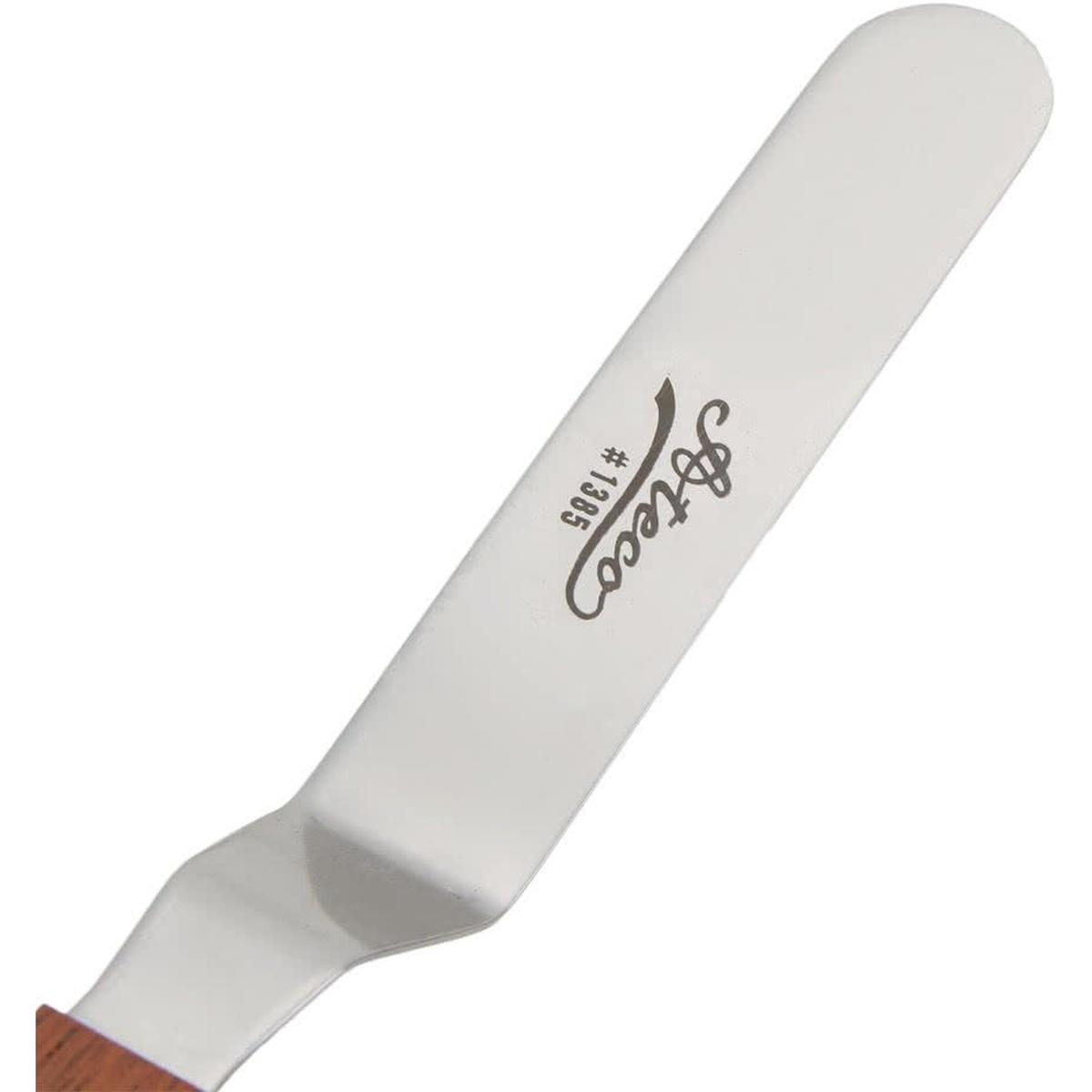 Close-up of Ateco 1385 stainless steel blade showing the Ateco logo and model number etching
