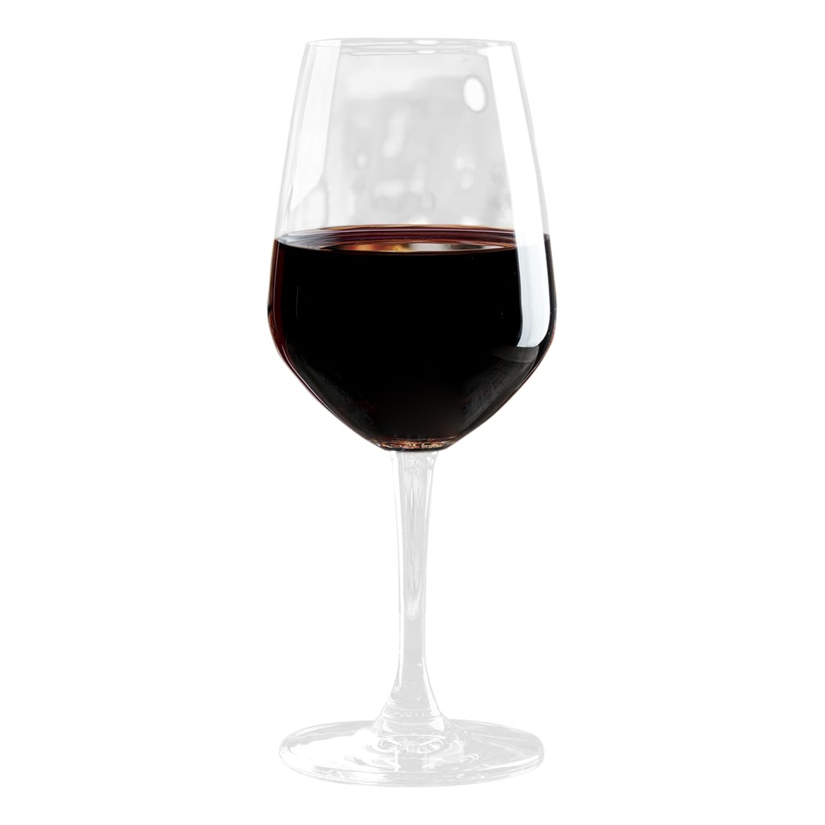 Anchor Hocking Florentine II 16 oz. all-purpose wine glass filled with red wine, clear stemmed glass on white background