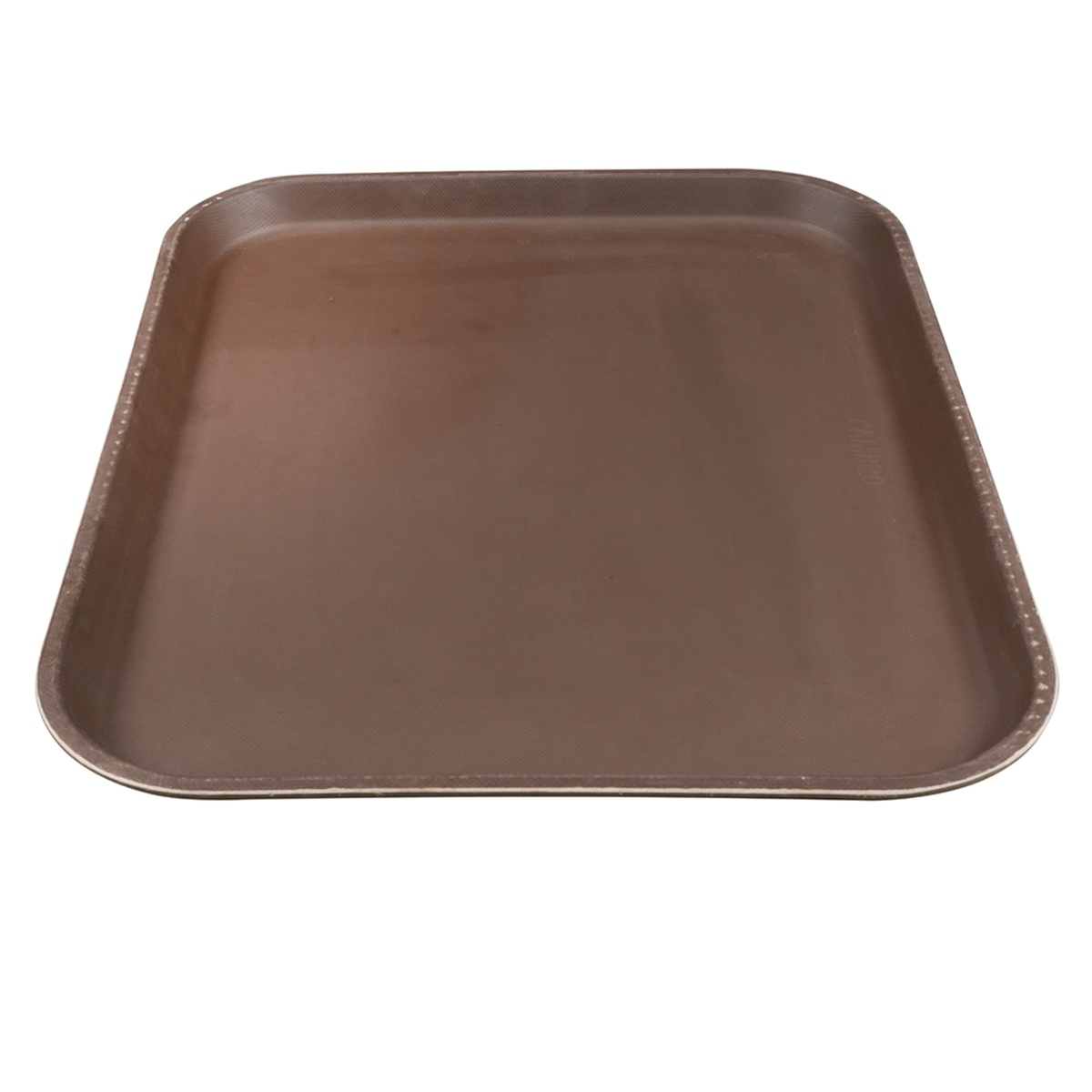 Cambro 1418CT138 tavern tan Camtread serving tray, overhead view revealing textured non-skid surface and raised rim