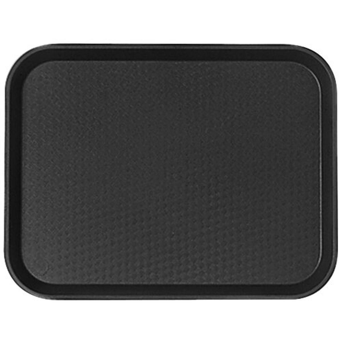 Cambro 1418FF110 black rectangular fast food tray with textured surface, top-down view