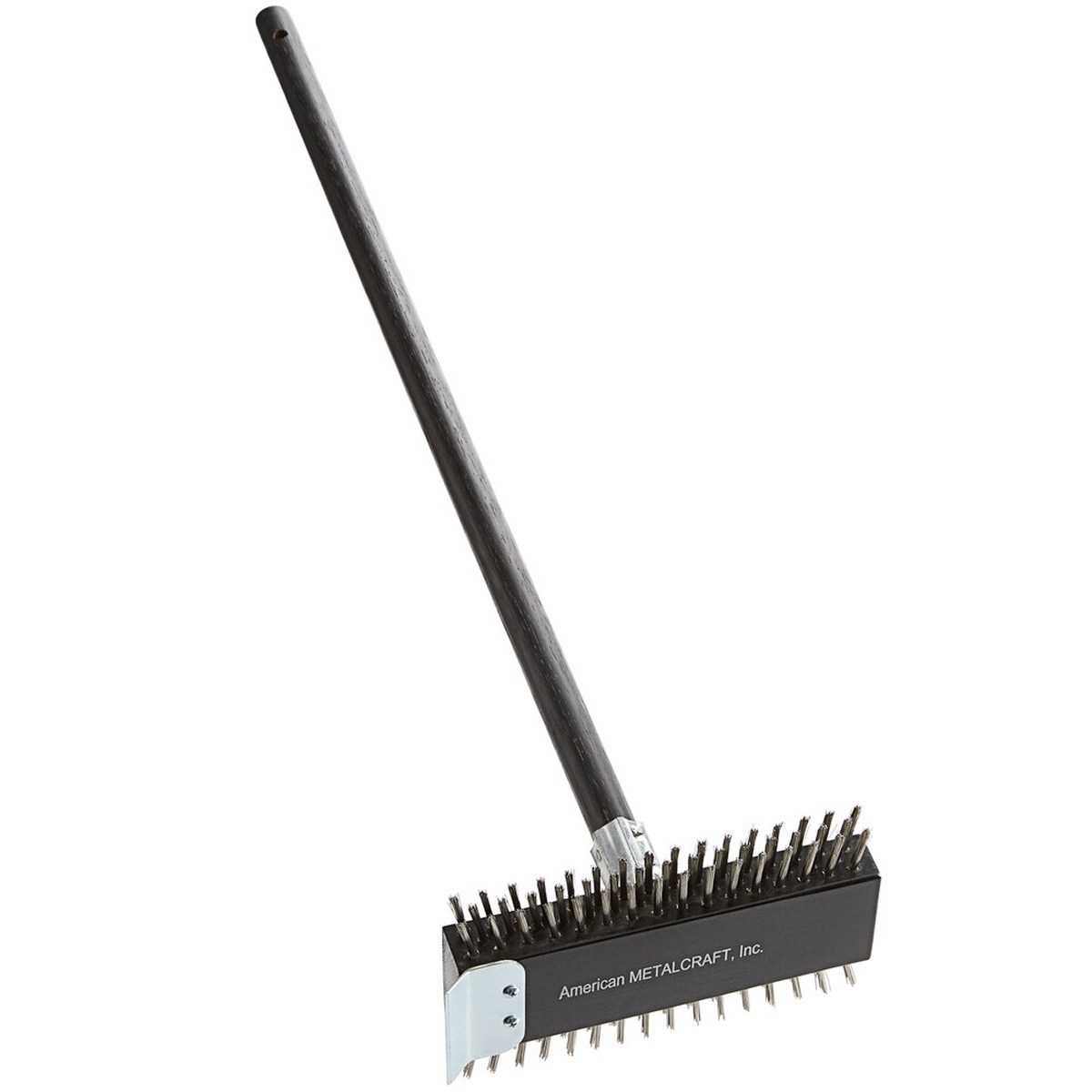 American Metalcraft 1423 31-inch 2-sided broiler brush with stainless steel scraper and long black handle
